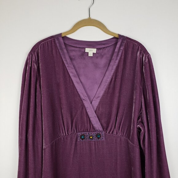 J Jill Purple Velvet Surplice Empire Top L Romantic Renaissance Vintage Blouse - Picture 11 of 11